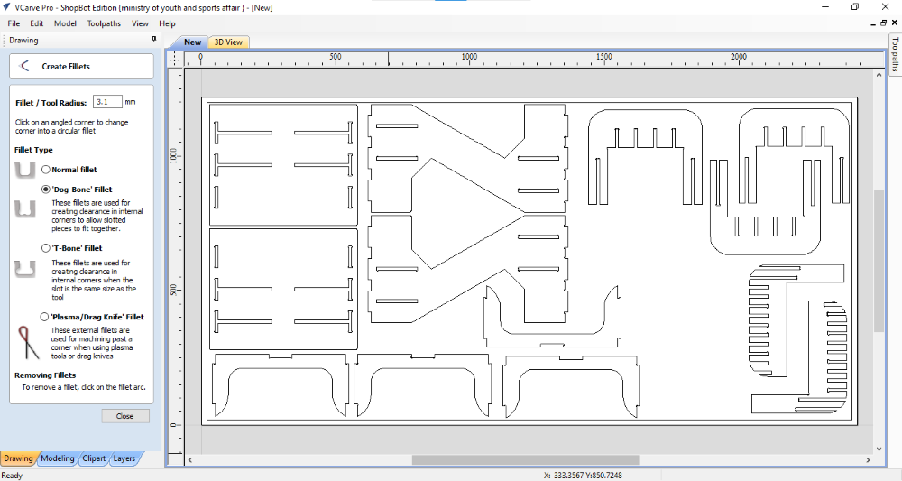 The cutting design in the software