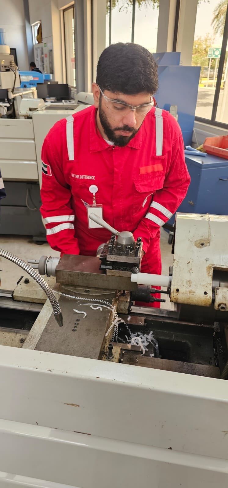 Working on a Lathe Machine